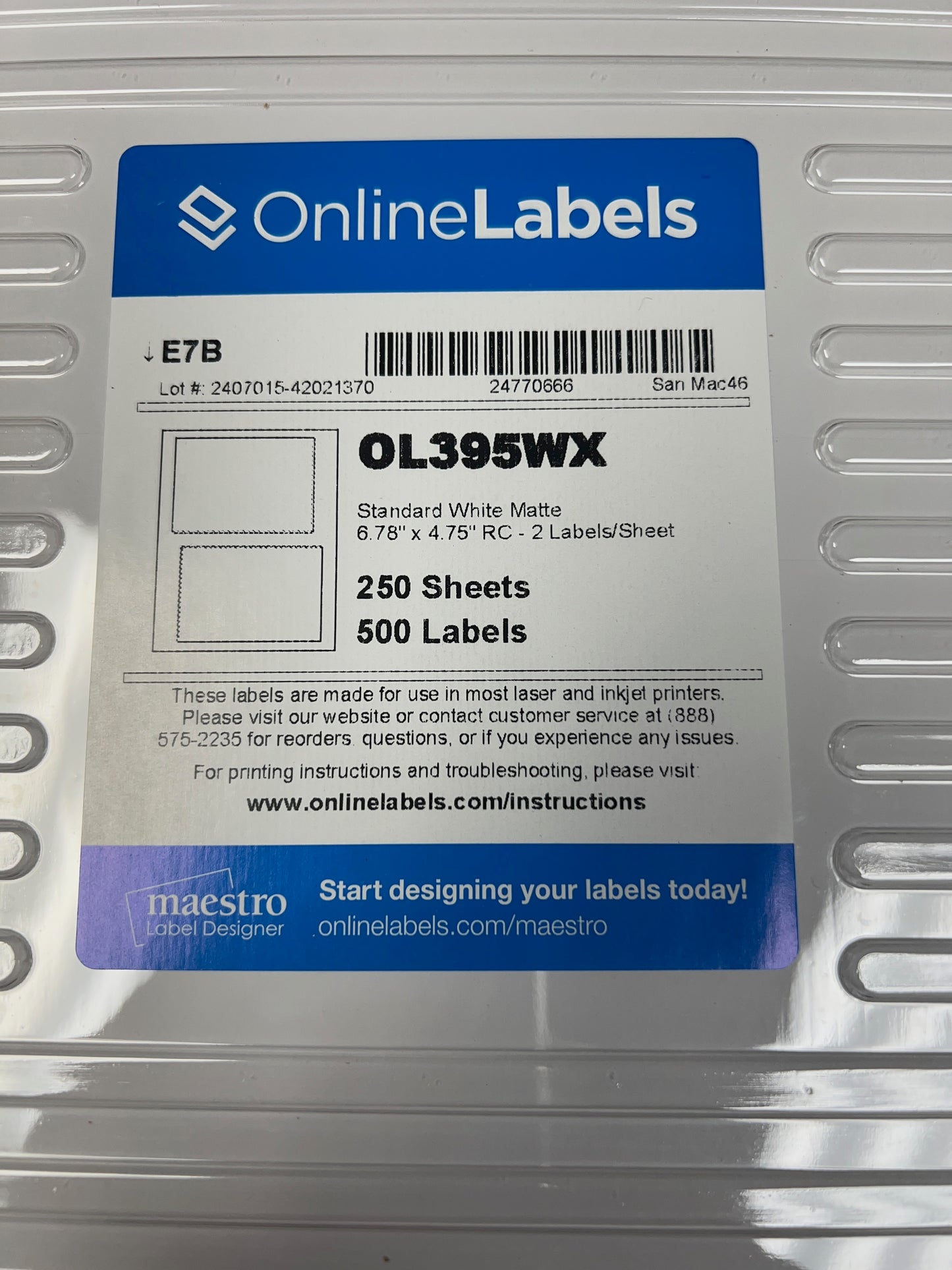 Back Labels for Samples (OL395WX)