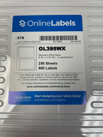 Back Labels for Samples (OL395WX)